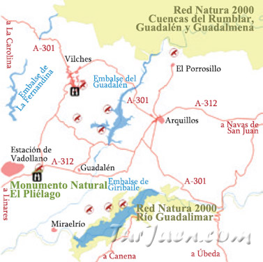 Mapa de los Embalses Guadalén y Giribaile